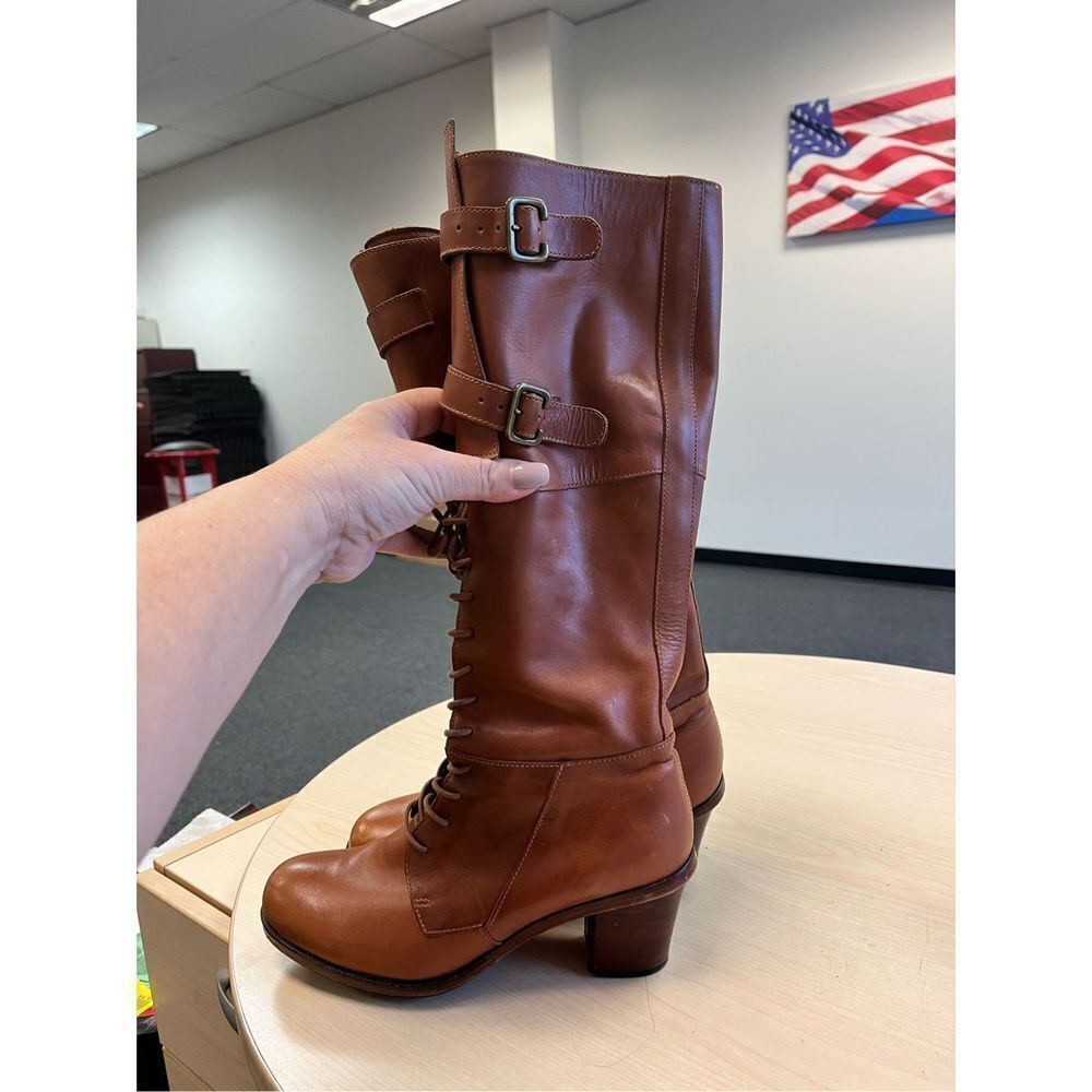 J Shoes Dorset Brown Hand Crafted Leather Lace & Buckle Boots Anthropologie sz 7 - Picture 8 of 12